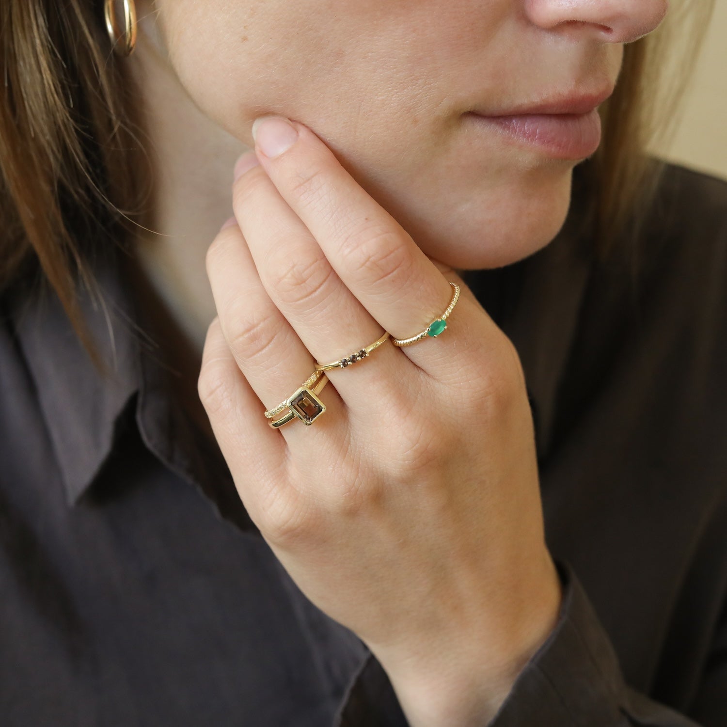 Triple Smoky Stacker ring